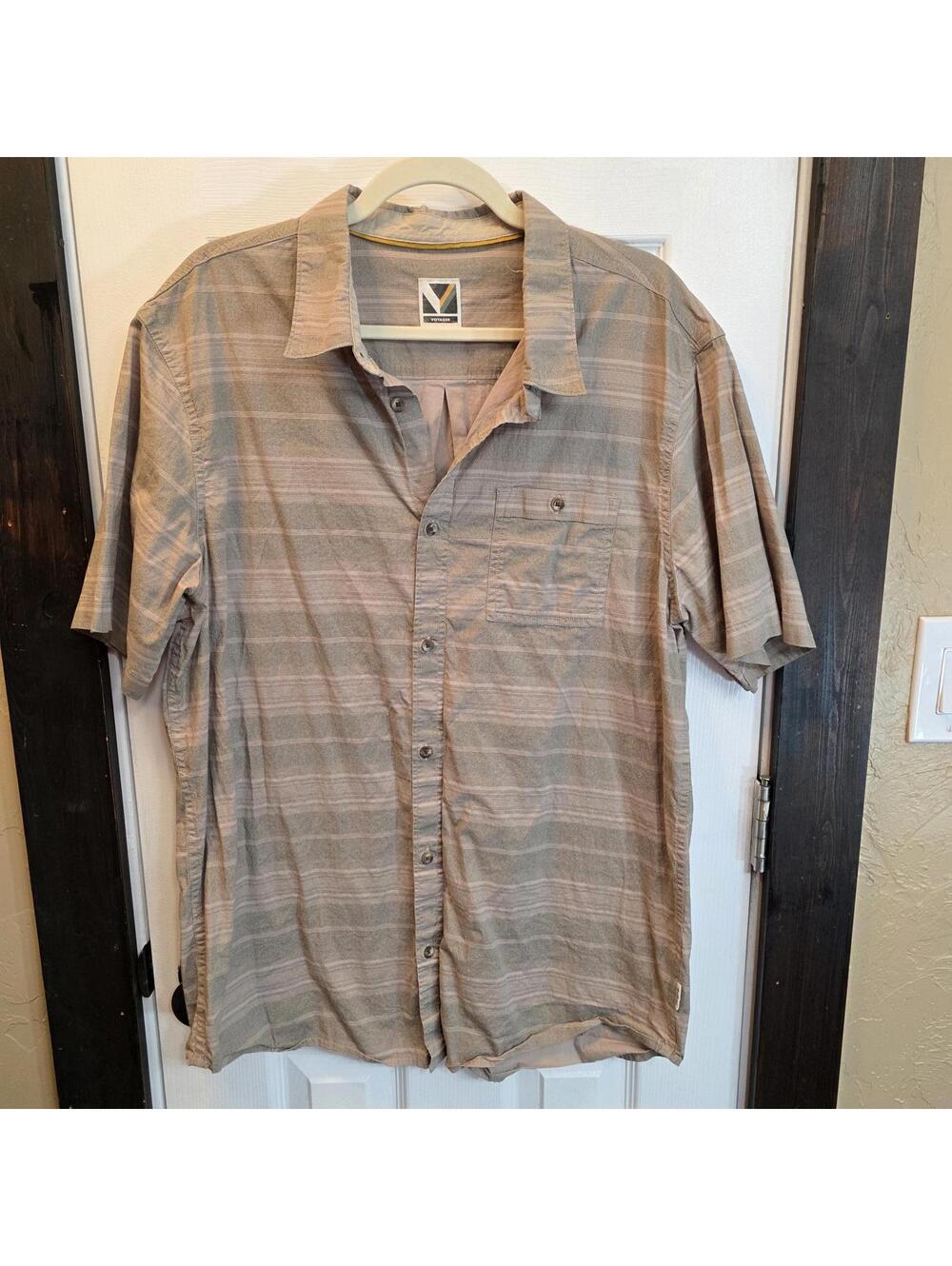 Voyager Men's XL Button-Up Shirt Brown Striped Cotton Blend